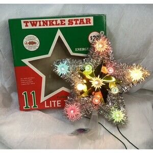 Twinkle Star Noel 11 Lite Tree Top Flashing Original Box Replacement Bulbs Vntge
